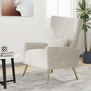 Nalupatio Velvet Fabric Upholstered Reading Comfy Mid Century Modern Armchair with Metal Legs and Spring Support, Accent Chair for Living Room,Beige