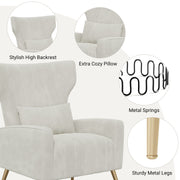 Nalupatio Velvet Fabric Upholstered Reading Comfy Mid Century Modern Armchair with Metal Legs and Spring Support, Accent Chair for Living Room,Beige