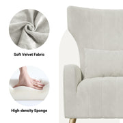 Nalupatio Velvet Fabric Upholstered Reading Comfy Mid Century Modern Armchair with Metal Legs and Spring Support, Accent Chair for Living Room,Beige