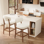 Hawsaiy Counter Height Bar Stools Set of 2/4, Mid Century Modern Boucle Barstools with Solid Wood Frame, Upholstered Kitchen Island Stools with Backrest & Footrest