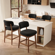 Hawsaiy Counter Height Bar Stools Set of 2/4, Mid Century Modern Boucle Barstools with Solid Wood Frame, Upholstered Kitchen Island Stools with Backrest & Footrest