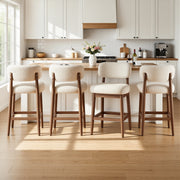 Hawsaiy Counter Height Bar Stools Set of 2/4, Mid Century Modern Boucle Barstools with Solid Wood Frame, Upholstered Kitchen Island Stools with Backrest & Footrest