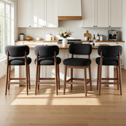 Hawsaiy Counter Height Bar Stools Set of 2/4, Mid Century Modern Boucle Barstools with Solid Wood Frame, Upholstered Kitchen Island Stools with Backrest & Footrest