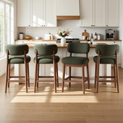 Hawsaiy Counter Height Bar Stools Set of 2/4, Mid Century Modern Boucle Barstools with Solid Wood Frame, Upholstered Kitchen Island Stools with Backrest & Footrest