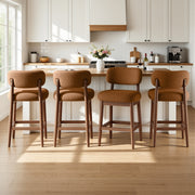Hawsaiy Counter Height Bar Stools Set of 2/4, Mid Century Modern Boucle Barstools with Solid Wood Frame, Upholstered Kitchen Island Stools with Backrest & Footrest