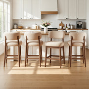 Hawsaiy Counter Height Bar Stools Set of 2/4, Mid Century Modern Boucle Barstools with Solid Wood Frame, Upholstered Kitchen Island Stools with Backrest & Footrest