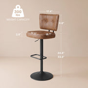 Hawsaiy Vintage Bar Stools Set of 2, Adjustable Swivel Counter Height Barstools, Tufted Faux Leather Kitchen Island Chairs with Footrest