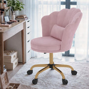 Hawsaiy Shell Back Home Office Chair with Lumbar Pillow, Modern Upholstered Desk Chair with Gold Metal Base, Swivel Adjustable Computer Chair for Home Office