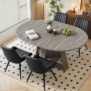 Hawsaiy Extendable Round to Oval Dining Table Set for 4–6, Space-Saving Wooden Table with Hidden Storage, Expandable Dining Table with Upholstered Chairs
