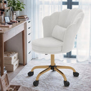 Hawsaiy Shell Back Home Office Chair with Lumbar Pillow, Modern Upholstered Desk Chair with Gold Metal Base, Swivel Adjustable Computer Chair for Home Office