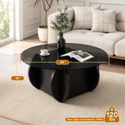 Hawsaiy Round Glass Coffee Table with Tempered Glass Top and Wood Base, Modern 30