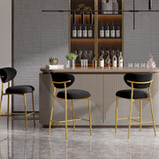 Hwawsaiy Counter Height Bar Stools Set of 2, Velvet Ergonomic Modern Counter Stool with Back, 25.9 inch Seat Height Comfy Bar Chairs with Powder Sprayed Golden Metal Legs, Grey