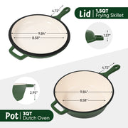 Hawsaiy Enameled Cast Iron Skillets, 2-in-1 Cast Iron Dutch Oven Pot with Lid Set, 3QT Dutch Oven + 1.5QT Skillet for Frying, Baking, Stewing, Grilling