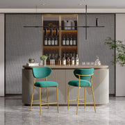 Hwawsaiy Counter Height Bar Stools Set of 2, Velvet Ergonomic Modern Counter Stool with Back, 25.9 inch Seat Height Comfy Bar Chairs with Powder Sprayed Golden Metal Legs, Grey