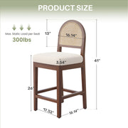 Hawsaiy Farmhouse Rattan Counter Height Bar Stools Set of 2/3/4/6, Chenille Upholstered Kitchen Island Chairs with Solid Wood Frame