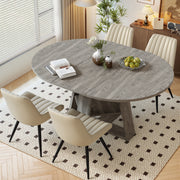 Hawsaiy Extendable Round to Oval Dining Table Set for 4–6, Space-Saving Wooden Table with Hidden Storage, Expandable Dining Table with Upholstered Chairs