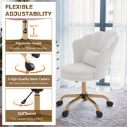 Hawsaiy Shell Back Home Office Chair with Lumbar Pillow, Modern Upholstered Desk Chair with Gold Metal Base, Swivel Adjustable Computer Chair for Home Office