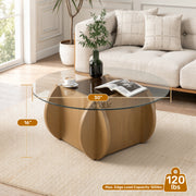 Hawsaiy Round Glass Coffee Table with Tempered Glass Top and Wood Base, Modern 30