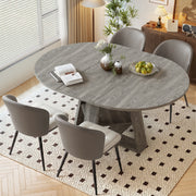 Hawsaiy Extendable Round to Oval Dining Table Set for 4, Space-Saving Wooden Table with Hidden Storage, Expandable Dining Table with Faux Leather Chairs