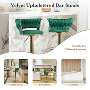 Hawsaiy Modern Velvet Bar Stool Set of 2/4 with Woven Back and Footrest for Kitchen, Bar, and Dining Spaces