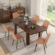 Hawsaiy Extendable Dining Table Set for 4, PU Leather Dining Chairs, Farmhouse Kitchen Dining Room Set, Hidden Leaf Dining Table Seats 6-8