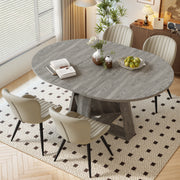 Hawsaiy Extendable Round to Oval Dining Table Set for 4–6, Space-Saving Wooden Table with Hidden Storage, Expandable Dining Table with Upholstered Chairs