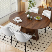 Hawsaiy Extendable Round to Oval Dining Table Set for 4–6, Space-Saving Wooden Table with Hidden Storage, Expandable Dining Table with Upholstered Chairs