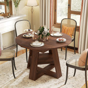 Hawsaiy 43.3-59 in Extendable Oval Dining Table for 4-6, Space-Saving Round Kitchen Table with Hidden Leaf Storage & Bottom Shelf for Small Space