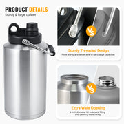 Insulated Gallon Jug with Handle, One Gallon, 128oz Stainless Steel, Large Double Vacuum Water Bottle for Hot & Cold Drinks, Wide Mouth, Sweat Proof, Great for Travel, Camping