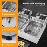 Kerilyn 22.8 QT Electric Deep Fryer with Baskets & Lids, Commercial Deep Fryer with Temperature Control, Stainless Steel Fryer, Countertop Fryers for Home Kitchen and Restaurant, 2500W