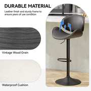 Nalupatio Swivel Bar Stools Set of 2, PU Leather Upholstered Bentwood Barstools with Back & Footrest,Seat Adjustable Height 23.5-32.5IN Counter Height Bar Chairs for Bar Kitchen Dining Room,Black