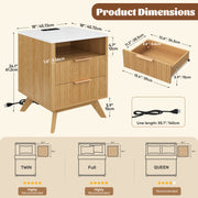 Hawsaiy Nightstand Set of 1/2 with Charging Station, Bedside Table with Drawer & Shelf, Mid Century Modern End Table for Bedroom, Wood Side Table with USB Ports & Outlet