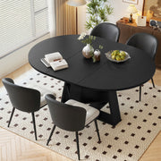 Hawsaiy Extendable Round to Oval Dining Table Set for 4, Space-Saving Wooden Table with Hidden Storage, Expandable Dining Table with Faux Leather Chairs
