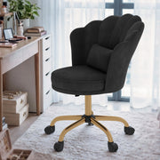 Hawsaiy Shell Back Home Office Chair with Lumbar Pillow, Modern Upholstered Desk Chair with Gold Metal Base, Swivel Adjustable Computer Chair for Home Office