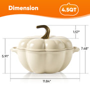 Hawsaiy 4.5 QT Pumpkin Shaped Cast Iron Dutch Oven, 360° Uniform Heating, Enameled Cast Iron Pot with Lid, Suitable for Most Stoves, Festive Cookware