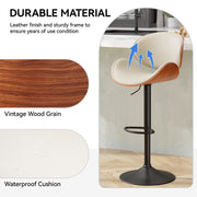 Nalupatio Swivel Bar Stools Set of 2, PU Leather Upholstered Bentwood Barstools with Back & Footrest,Seat Adjustable Height 23.5-32.5IN Counter Height Bar Chairs for Bar Kitchen Dining Room,Black