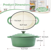 Hawsaiy Enameled Oval Dutch Oven Pot with Lid and Dual Handles, Cast Iron Dutch Oven for Cooking, Bread Baking, Non-stick Enamel Coated Cookware