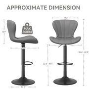 Nalupatio Modern Bar Stools Set of 2 Faux Leather Upholstered Swivel Barstools,Black