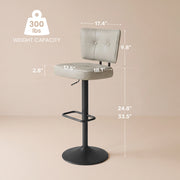 Hawsaiy Vintage Bar Stools Set of 2, Adjustable Swivel Counter Height Barstools, Tufted Faux Leather Kitchen Island Chairs with Footrest