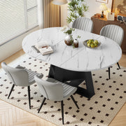 Hawsaiy Extendable Round to Oval Dining Table Set for 4–6, Space-Saving Wooden Table with Hidden Storage, Expandable Dining Table with Upholstered Chairs