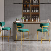 Hwawsaiy Counter Height Bar Stools Set of 2, Velvet Ergonomic Modern Counter Stool with Back, 25.9 inch Seat Height Comfy Bar Chairs with Powder Sprayed Golden Metal Legs, Grey