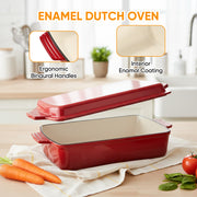 Hawsaiy Rectangular Enamel Dutch Oven with Ergonomic Binaural Handles, Perfect for All Stovetops and Oven Cooking