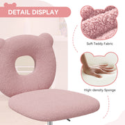 Nalupatio Bear Kids Desk Chair with Wheels& Back, Adjustable Armless Child Study Chair, Cute Teddy Fabric Office Chair, Vanity Makeup Chair for Girl & Lady in Bedroom Reading Living Room,Beige