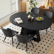 Hawsaiy Extendable Round to Oval Dining Table Set for 4–6, Space-Saving Wooden Table with Hidden Storage, Expandable Dining Table with Upholstered Chairs