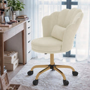 Hawsaiy Shell Back Home Office Chair with Lumbar Pillow, Modern Upholstered Desk Chair with Gold Metal Base, Swivel Adjustable Computer Chair for Home Office