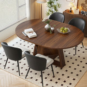 Hawsaiy Extendable Round to Oval Dining Table Set for 4, Space-Saving Wooden Table with Hidden Storage, Expandable Dining Table with Faux Leather Chairs