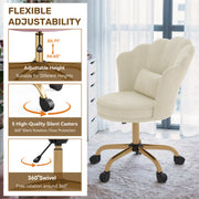 Hawsaiy Shell Back Home Office Chair with Lumbar Pillow, Modern Upholstered Desk Chair with Gold Metal Base, Swivel Adjustable Computer Chair for Home Office