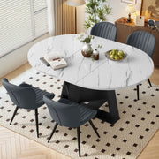 Hawsaiy Extendable Round to Oval Dining Table Set for 4–6, Space-Saving Wooden Table with Hidden Storage, Expandable Dining Table with Upholstered Chairs