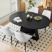 Hawsaiy Extendable Round to Oval Dining Table Set for 4–6, Space-Saving Wooden Table with Hidden Storage, Expandable Dining Table with Upholstered Chairs