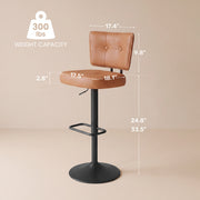 Hawsaiy Vintage Bar Stools Set of 2, Adjustable Swivel Counter Height Barstools, Tufted Faux Leather Kitchen Island Chairs with Footrest